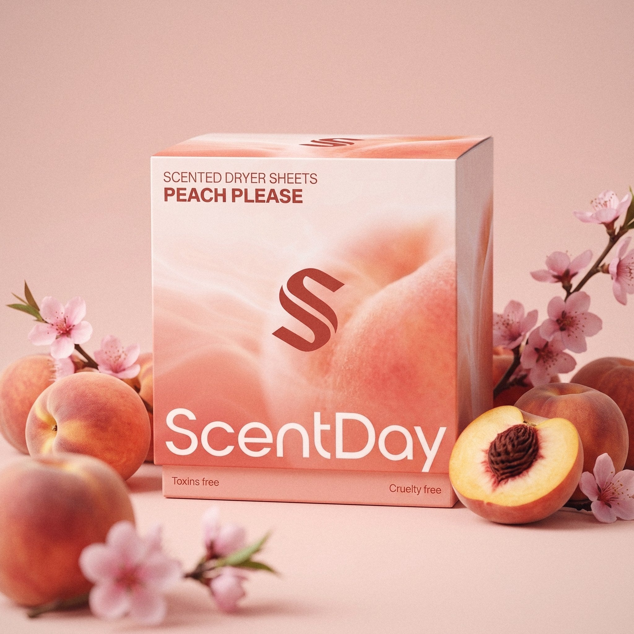 ScentDay Peach Please dryer sheets with fresh peaches